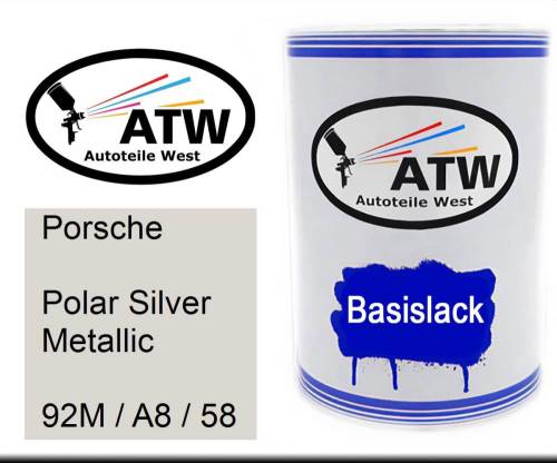 Porsche, Polar Silver Metallic, 92M / A8 / 58: 500ml Lackdose, von ATW Autoteile West.